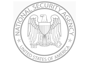 Grey National Security Agency seal on white background.