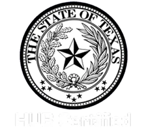 Black and white seal of the State of Texas on a white background.