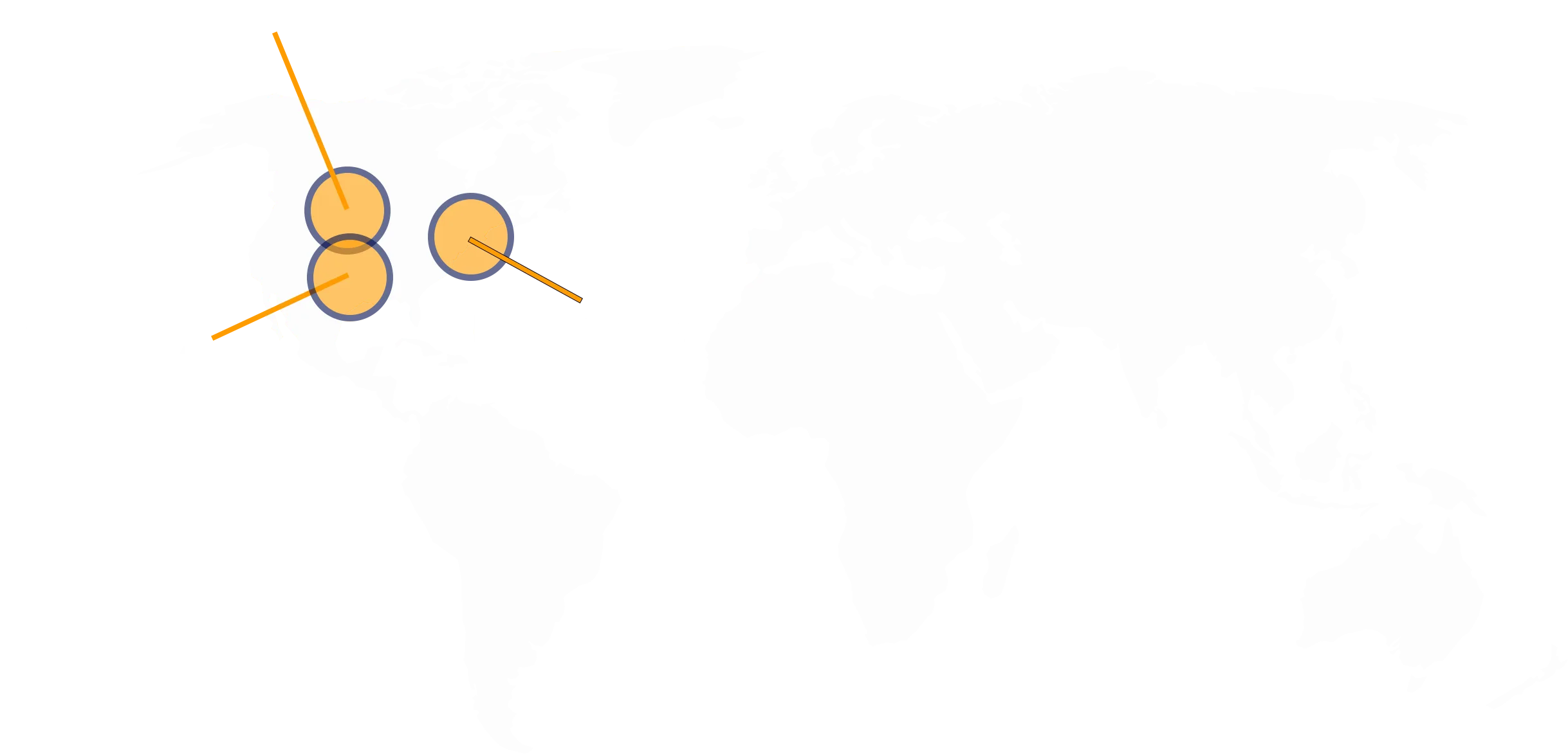 Three orange circles with gray outlines and orange lines extending from them.