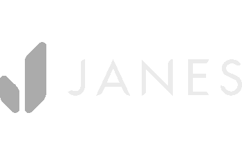 Gray logo with two shapes on the left and the word JANES on the right.