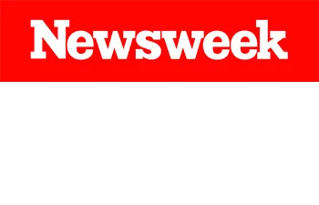 Newsweek logo with white text on red background.