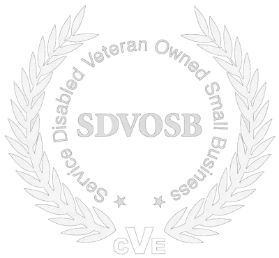Gray wreath with SDVOSB and Service Disabled Veteran Owned Small Business text.